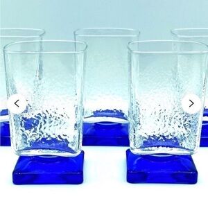 Bormioli Rocco Cobalt Blue Square Pedestal Base Liqueur Glasses Italy Set of 3